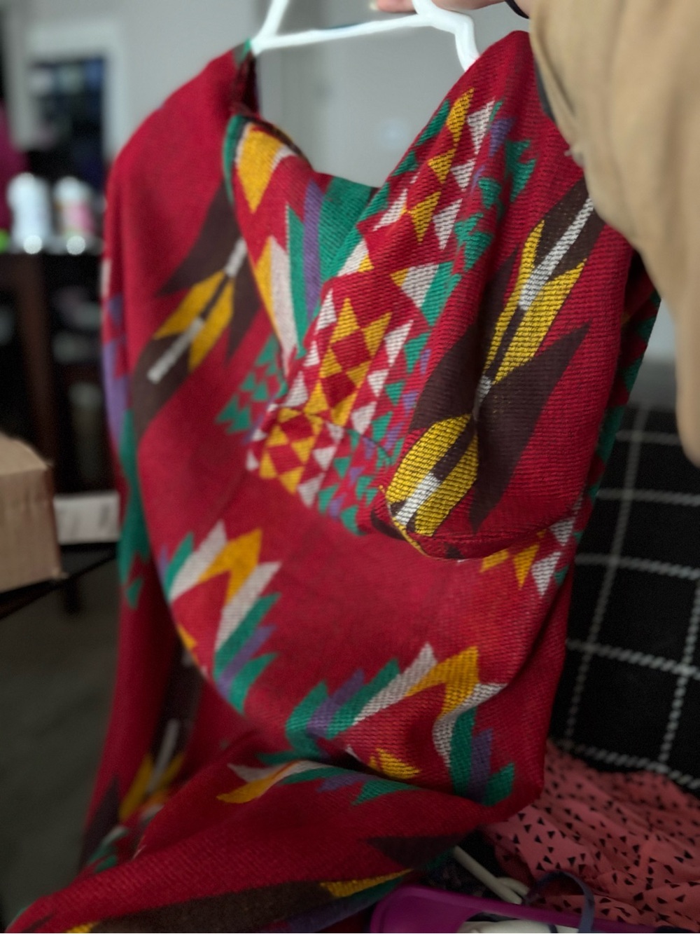 Modcloth Red Aztec Print Poncho